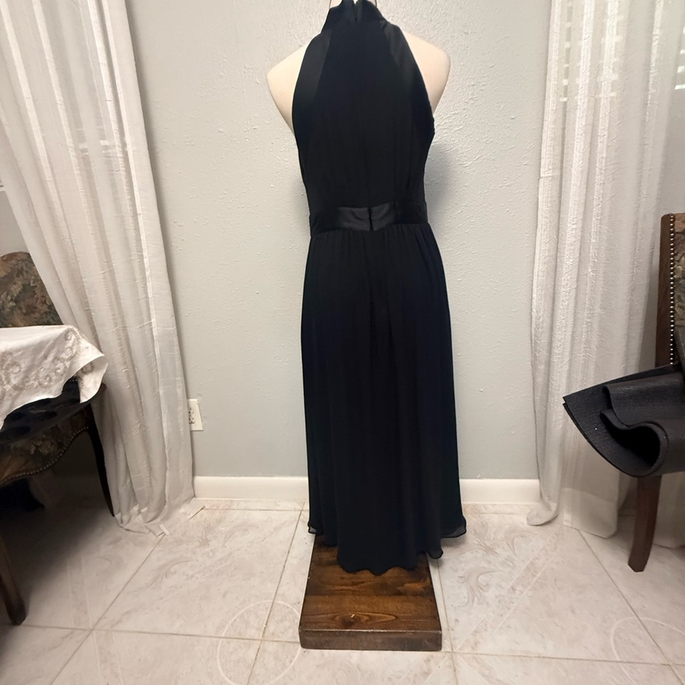 Kate Spade Black 100% Silk Chiffon Halter Gown Dress with Satin Bow - Picture 6 of 12